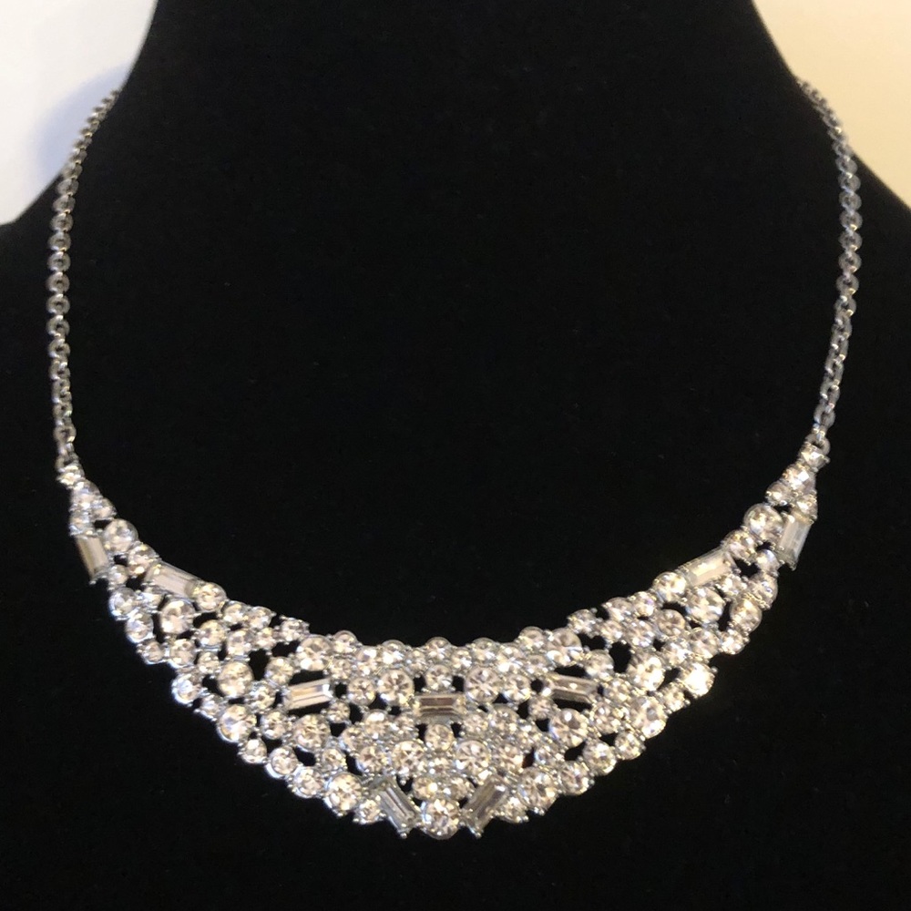 Silver-Tone Scattered Crystal Statement Necklace